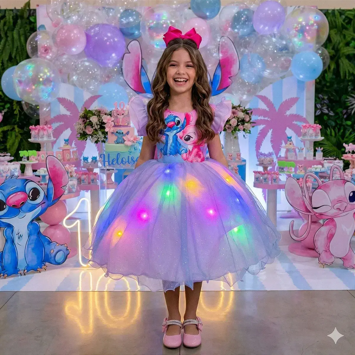 Vestido festa Lilo Stitch rosa com led, foto 2