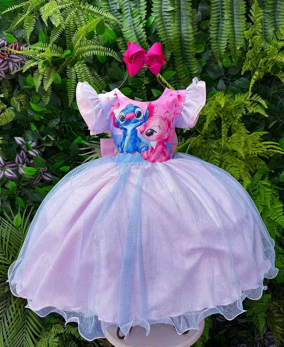 Vestido festa Lilo Stitch rosa com led, foto 7