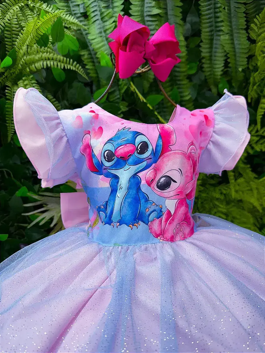 Vestido festa Lilo Stitch rosa com led, foto 8