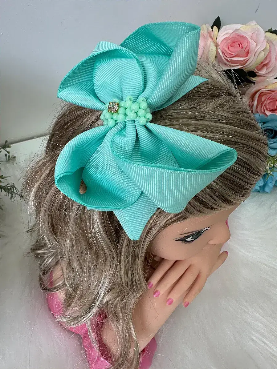 Laço strass maria alice verde tiffany