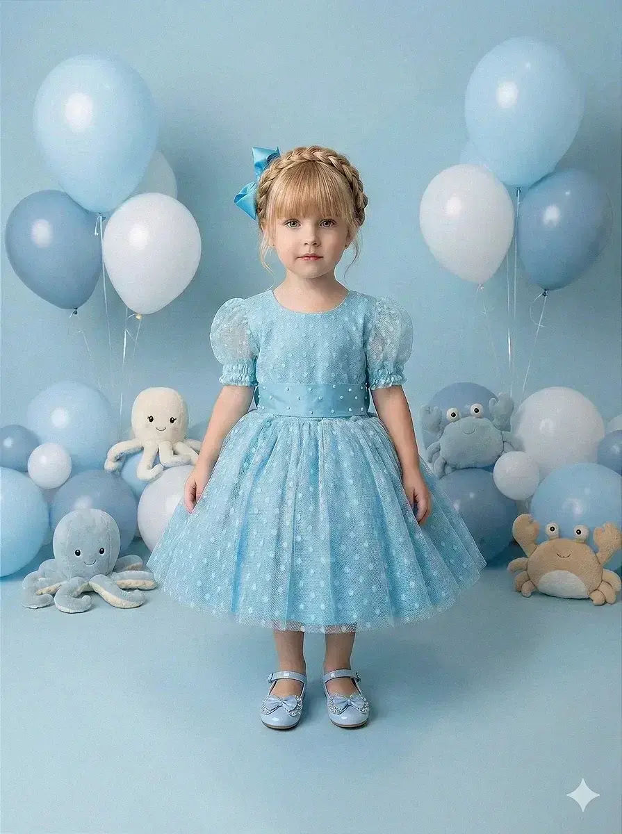 Vestido azul tiffany bolinhas
