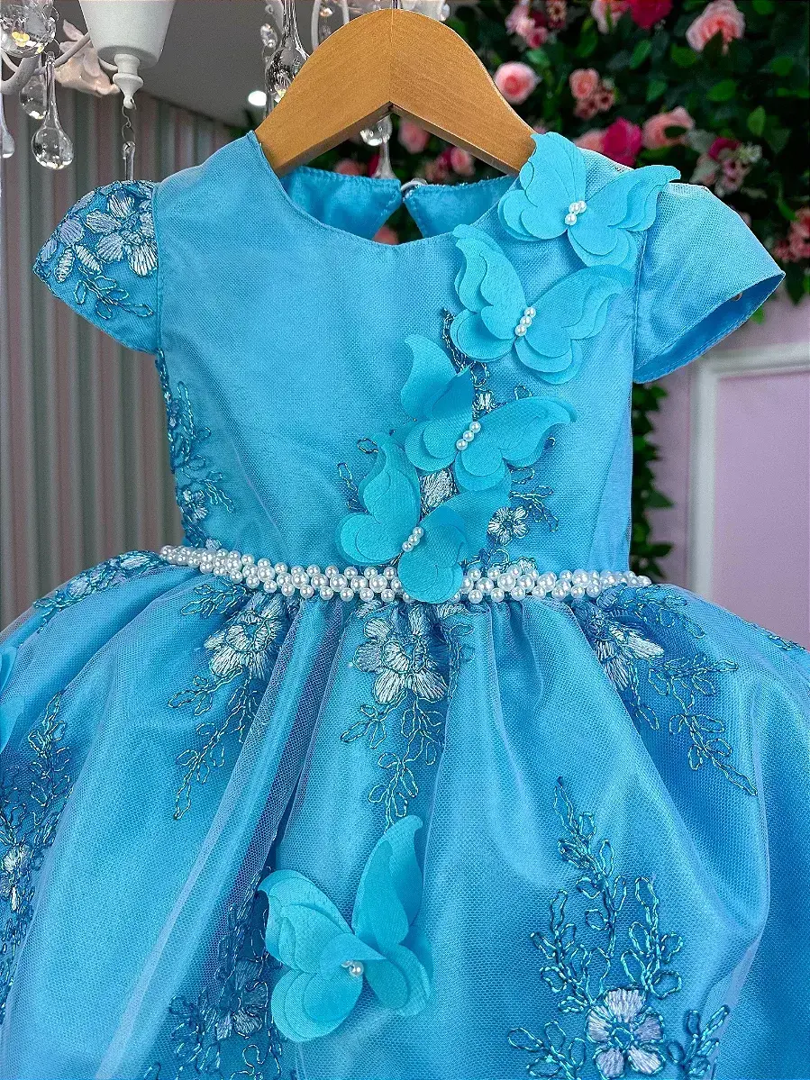 Vestido jardim encantado festa azul tiffany, foto 4