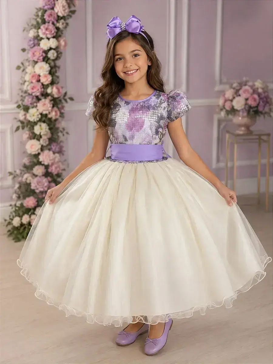 Vestido saia off peito florido lilas