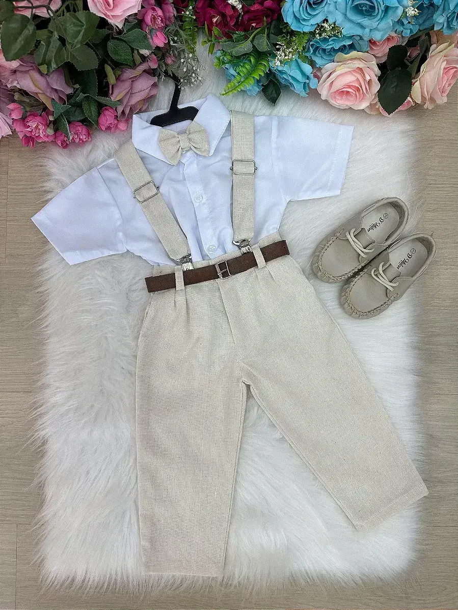 Conjunto suspensorio luiz linho bege