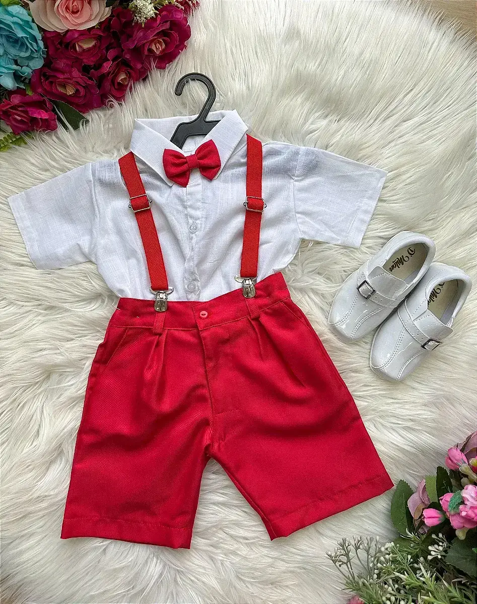 Conjunto henry camisa branca suspensório vermelho, foto 2