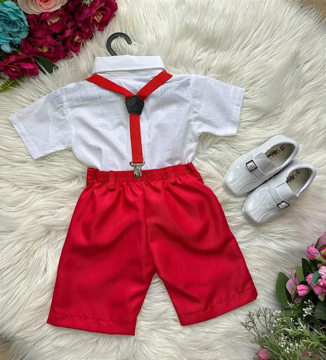 Conjunto henry camisa branca suspensório vermelho, foto 3