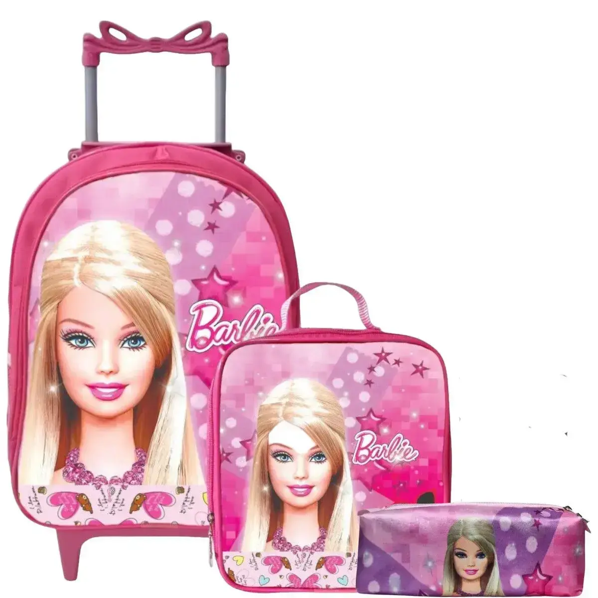 Kit mochila rodinhas lancheira estojo Barbie