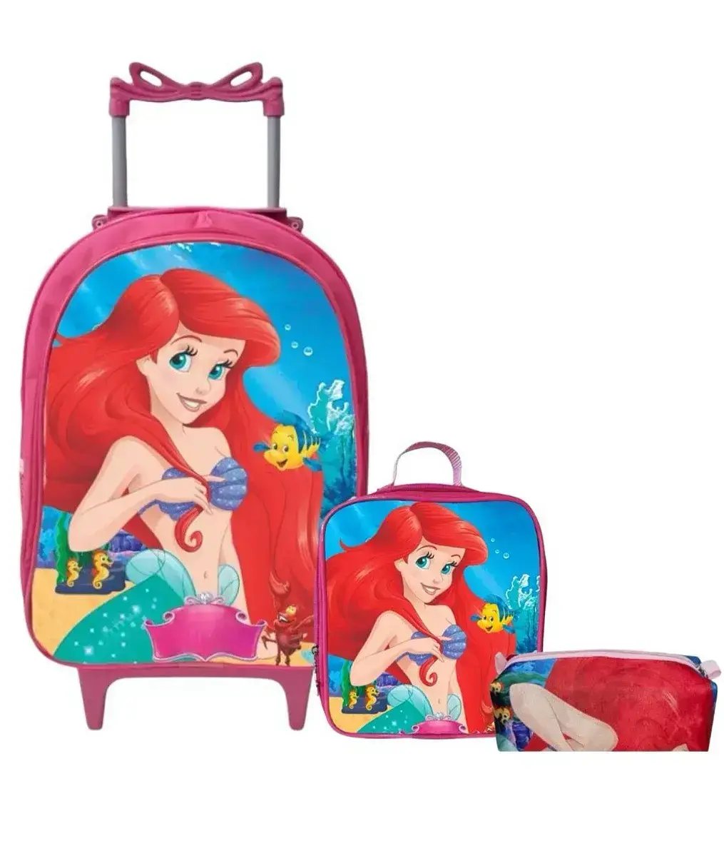 Kit mochila rodinhas lancheira estojo a pequena sereia Ariel