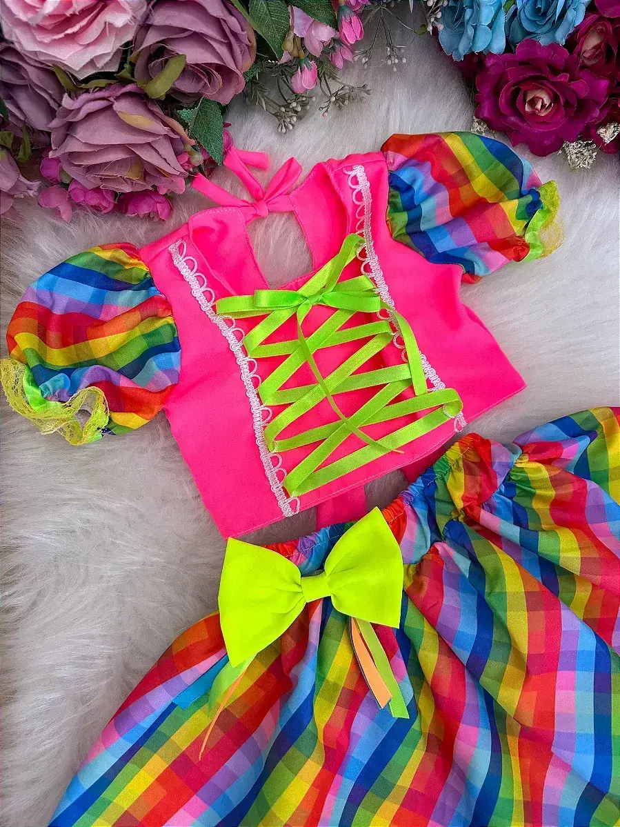 Conjunto junino festa manu rosa neon, foto 4