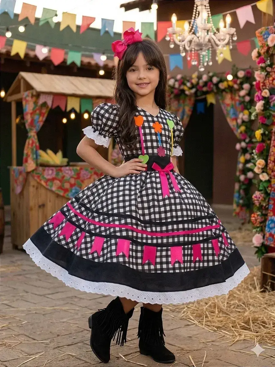 Vestido junino festa arraia do amor preto