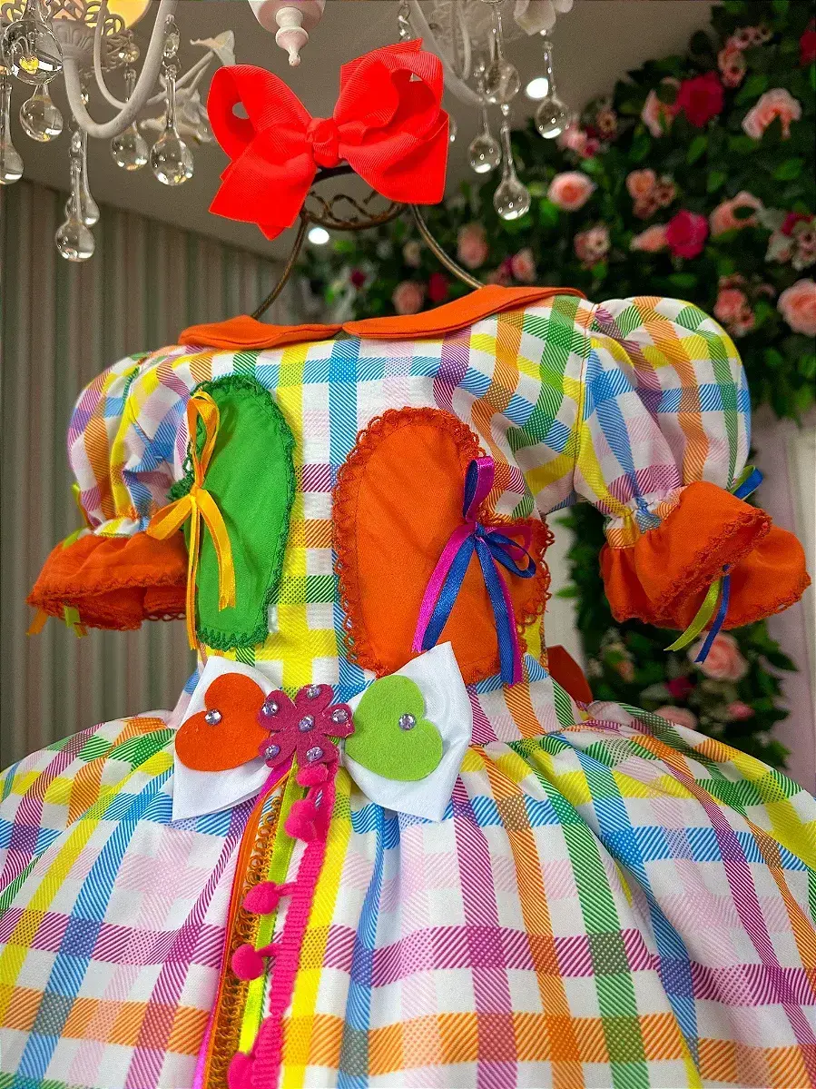 Vestido junino festa dois corações laranja, foto 4