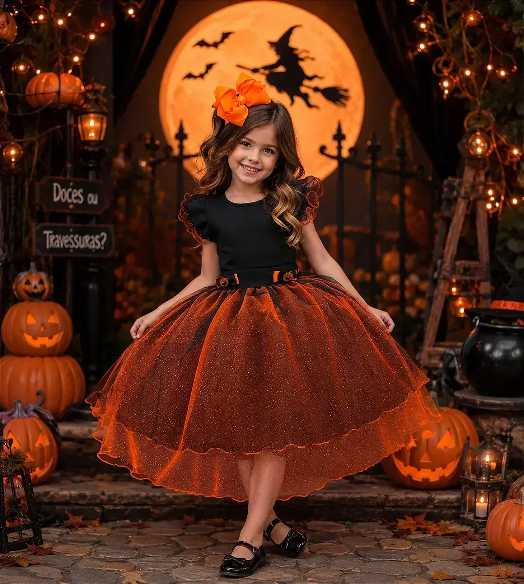Fantasia vestido abóbora encantada Halloween