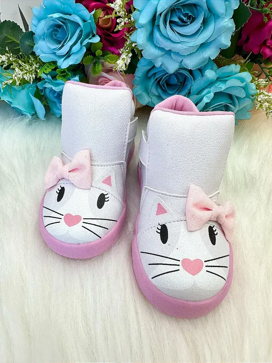 Tênis bota encanto de criança gatinha gata branco fashion, foto 3