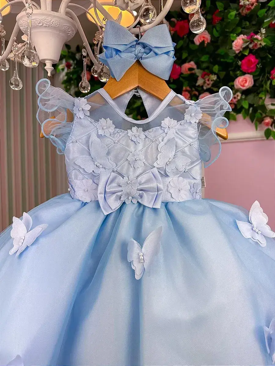 Vestido azul jardim encantado laço, foto 2