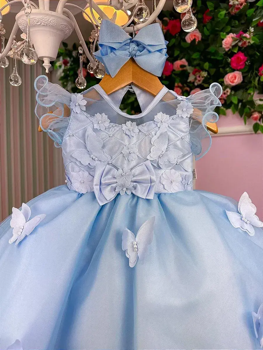 Vestido azul jardim encantado laço, foto 3
