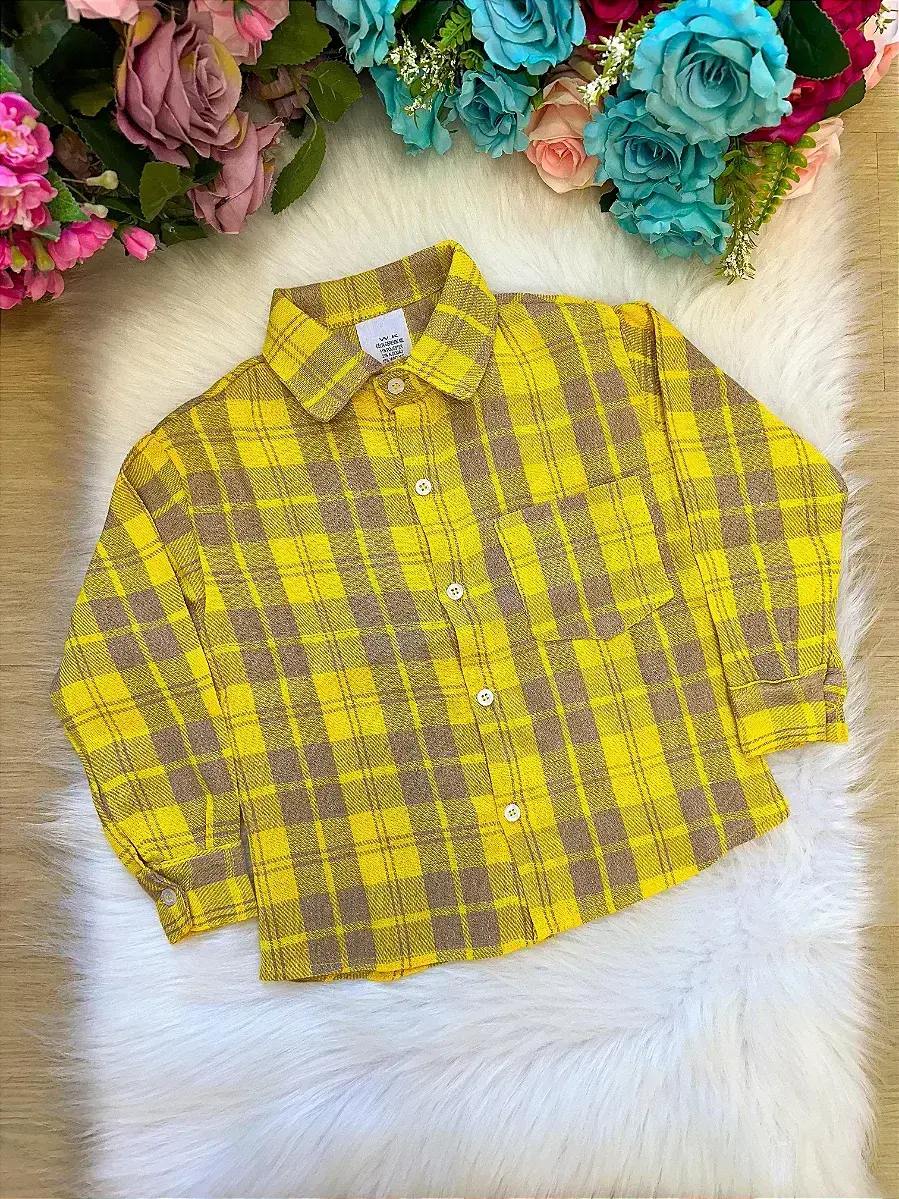 Camisa xadrez amarelo flanela flanelada junina