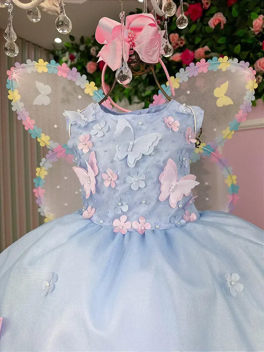 Vestido jardim das borboletas azul viviane, foto 5