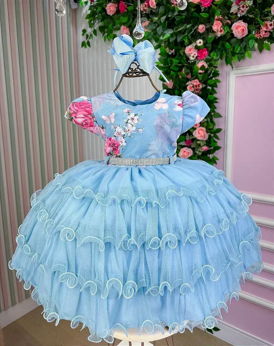 Vestido jardim encantado azul natalia