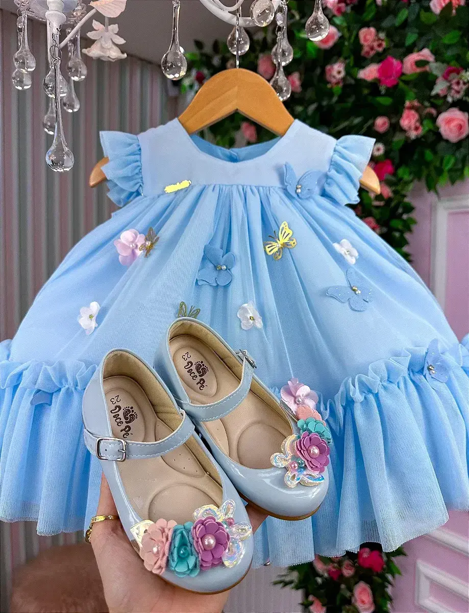 Vestido jardim das borboletas baby liz azul, foto 5