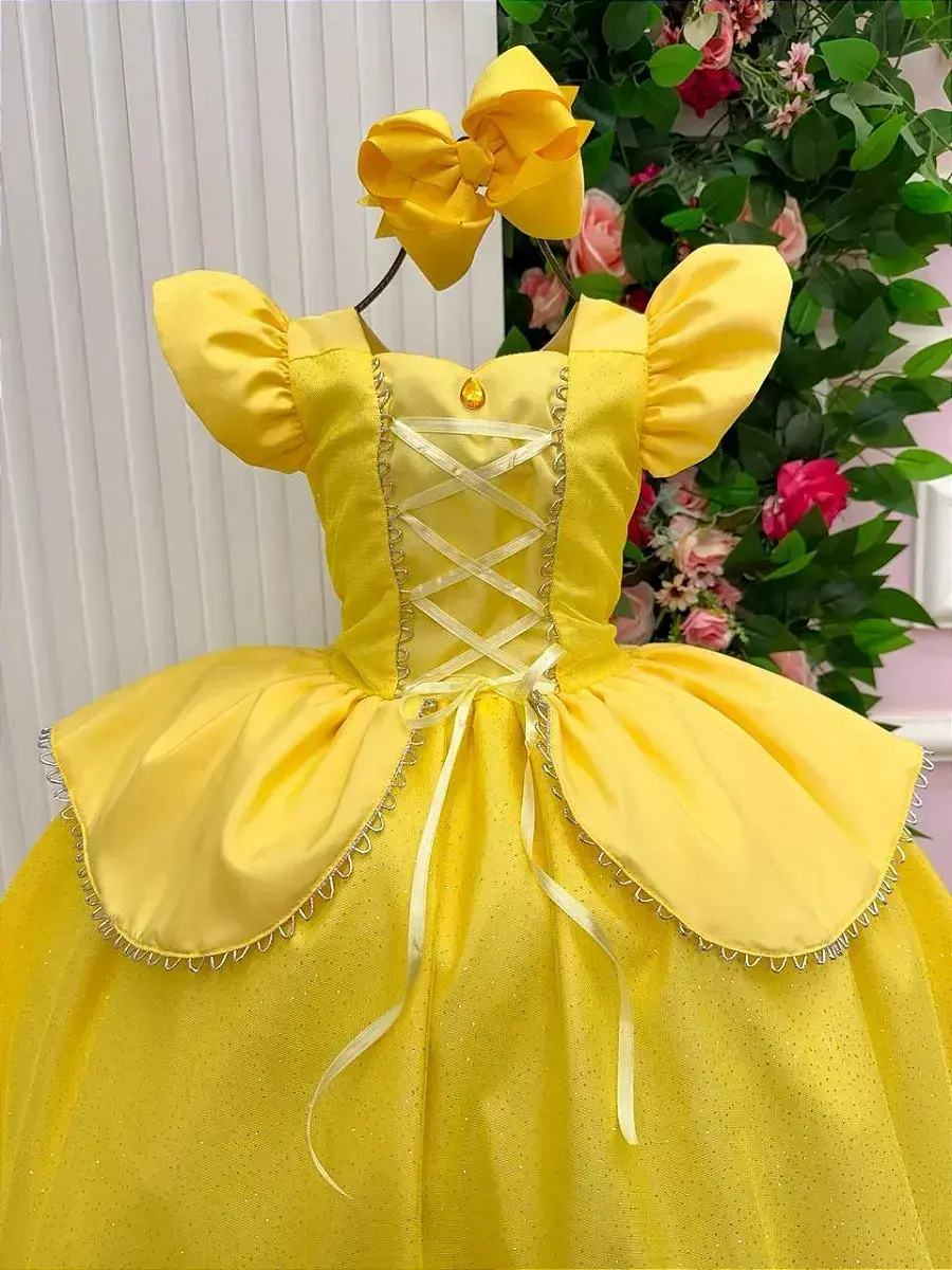 Fantasia vestido longo princesa amarela, foto 4