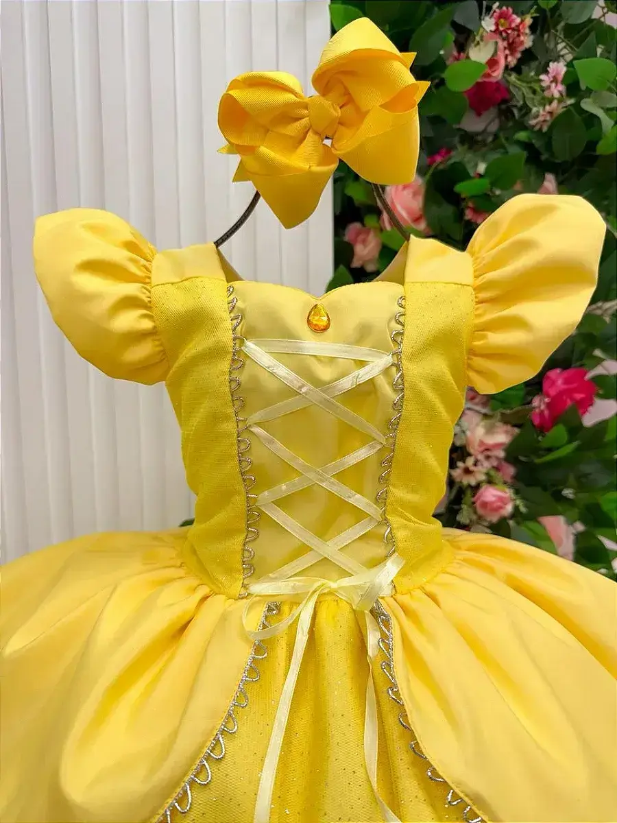 Fantasia vestido longo princesa amarela, foto 5