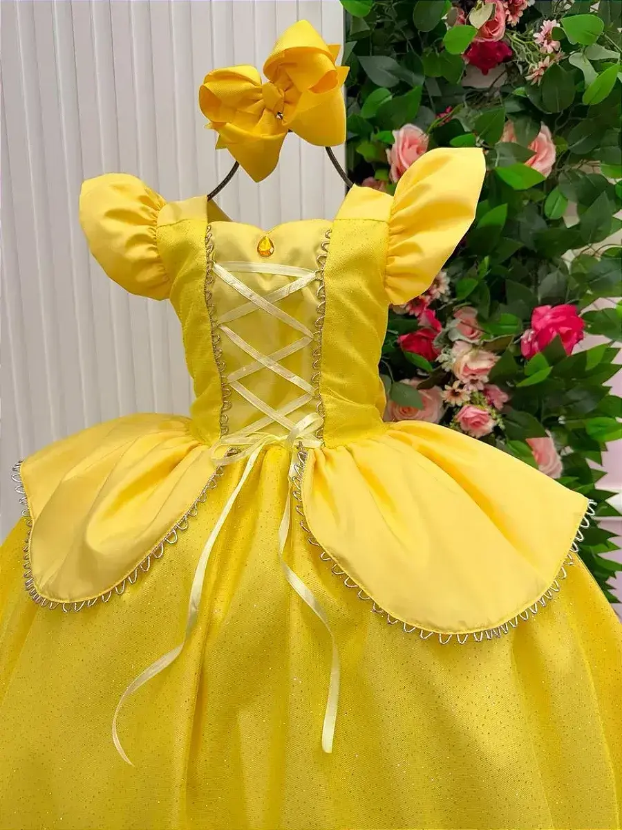 Fantasia vestido longo princesa amarela, foto 6