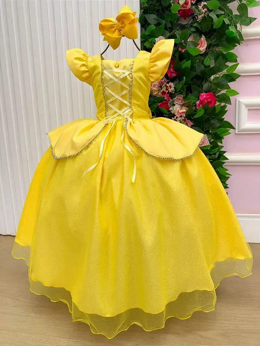 Fantasia vestido longo princesa amarela, foto 7