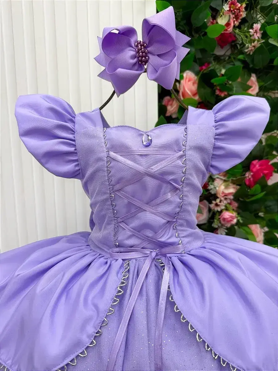 Fantasia vestido longo princesa lilas, foto 7