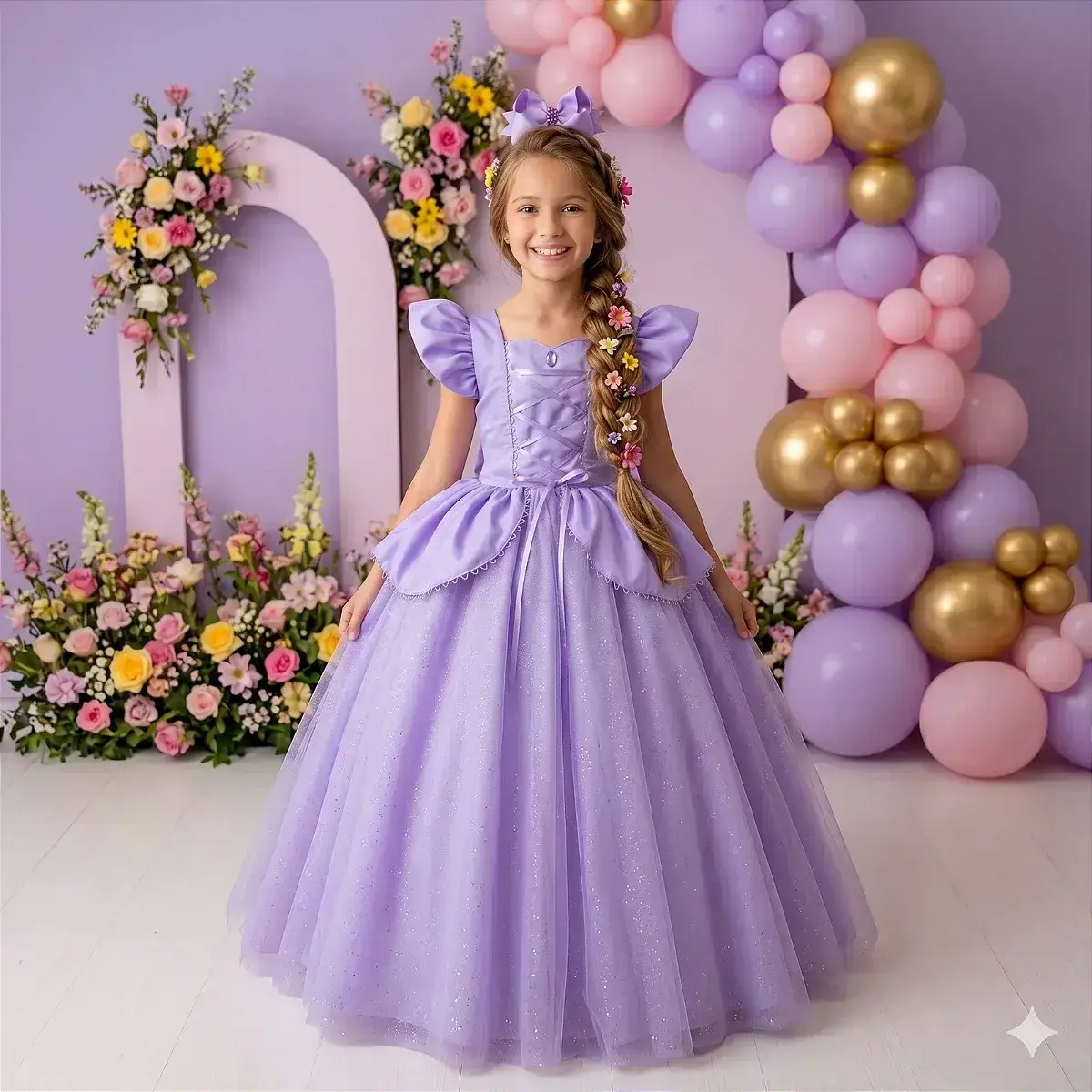 Fantasia vestido longo princesa lilas