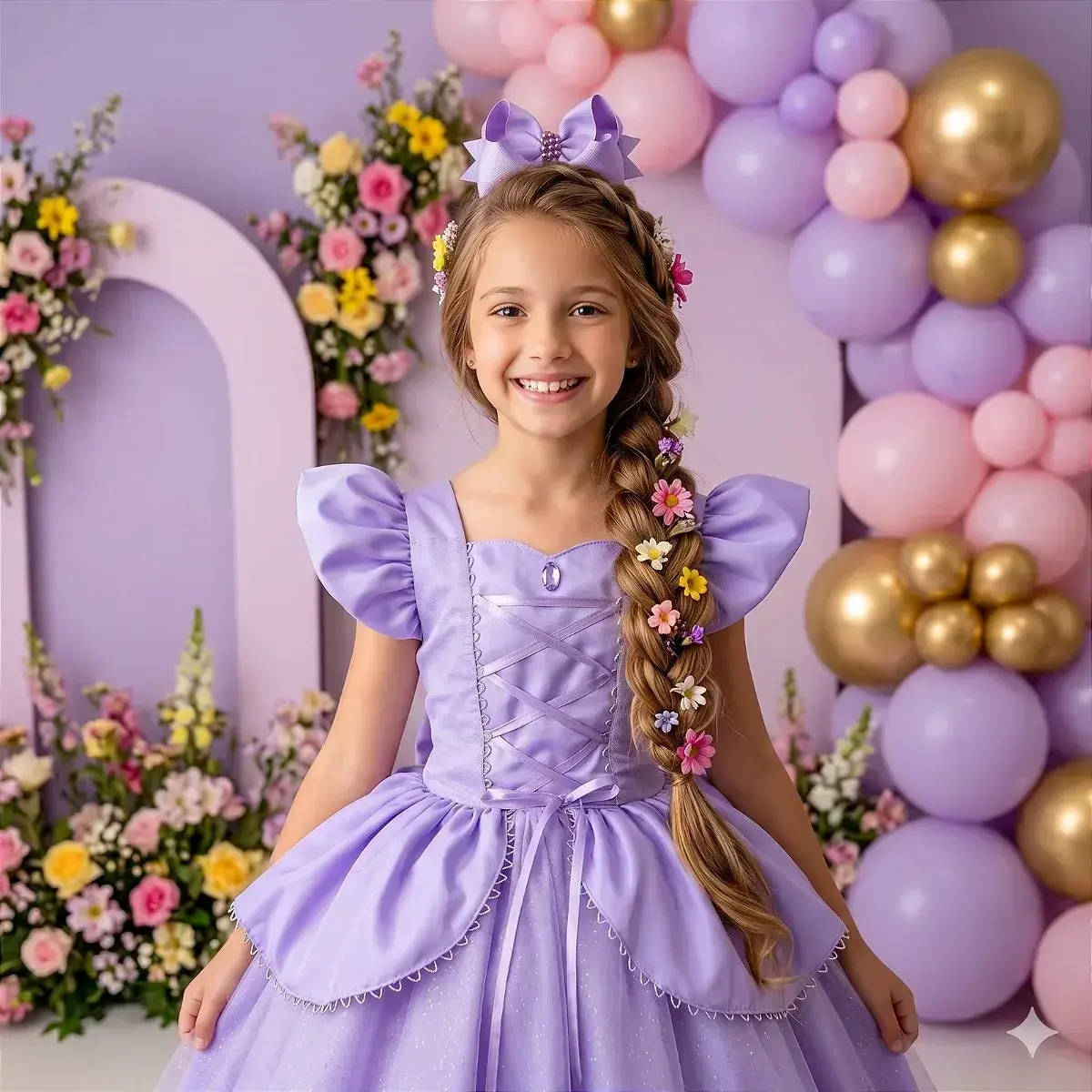 Fantasia vestido longo princesa lilas, foto 3