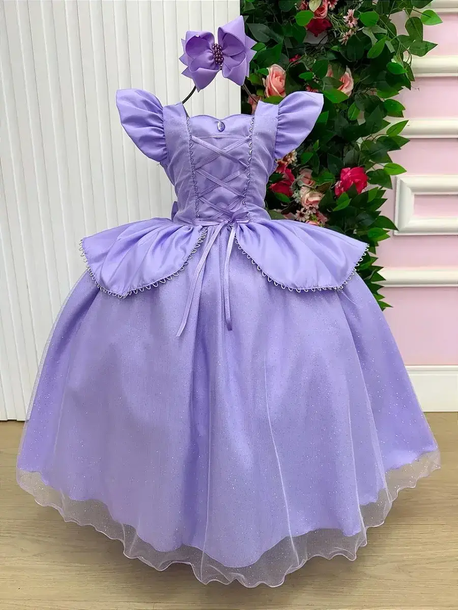 Fantasia vestido longo princesa lilas, foto 4