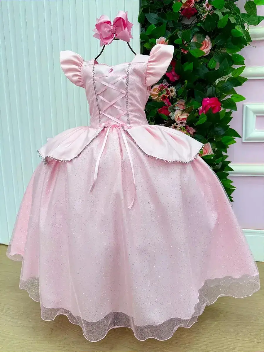 Fantasia vestido longo princesa rosa, foto 5