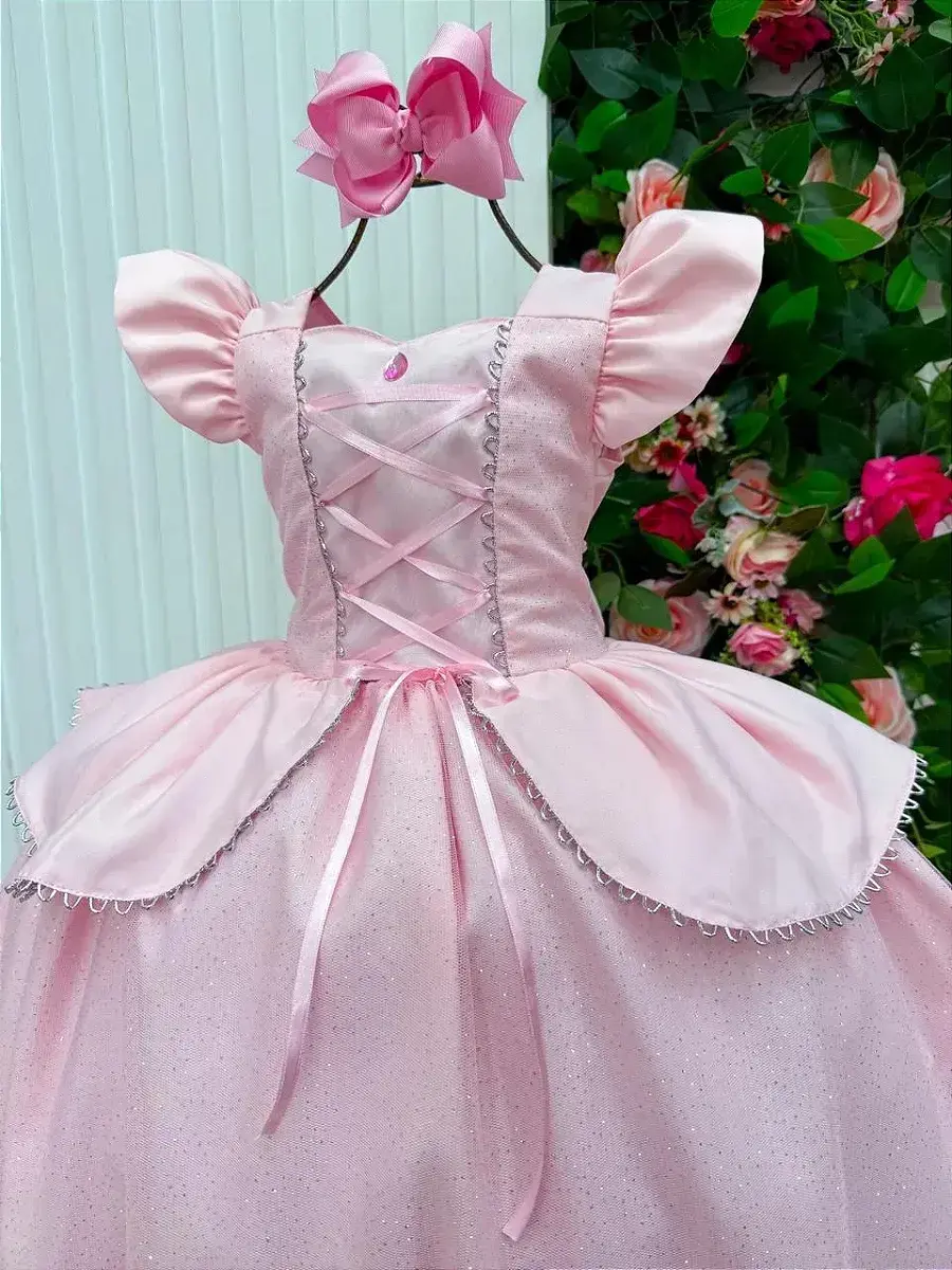 Fantasia vestido longo princesa rosa, foto 6