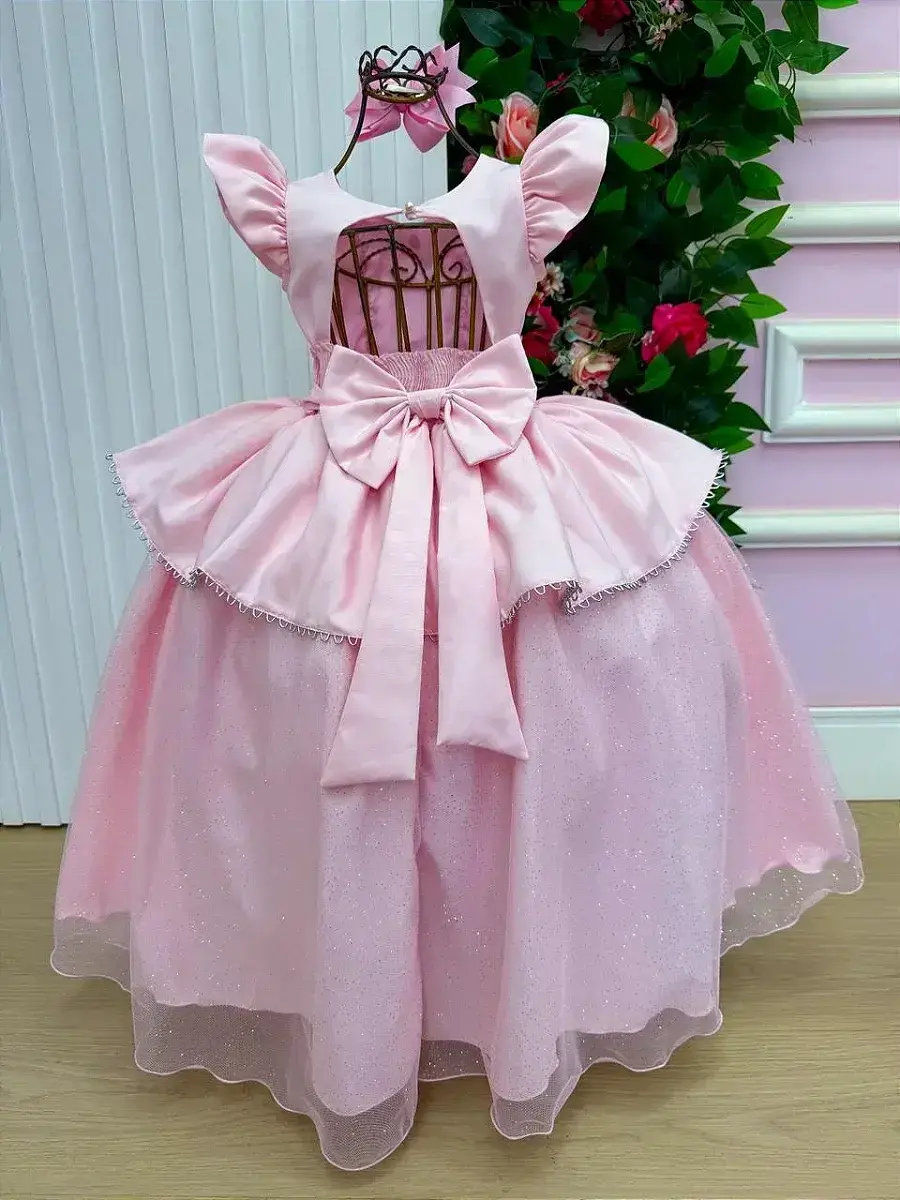 Fantasia vestido longo princesa rosa, foto 8