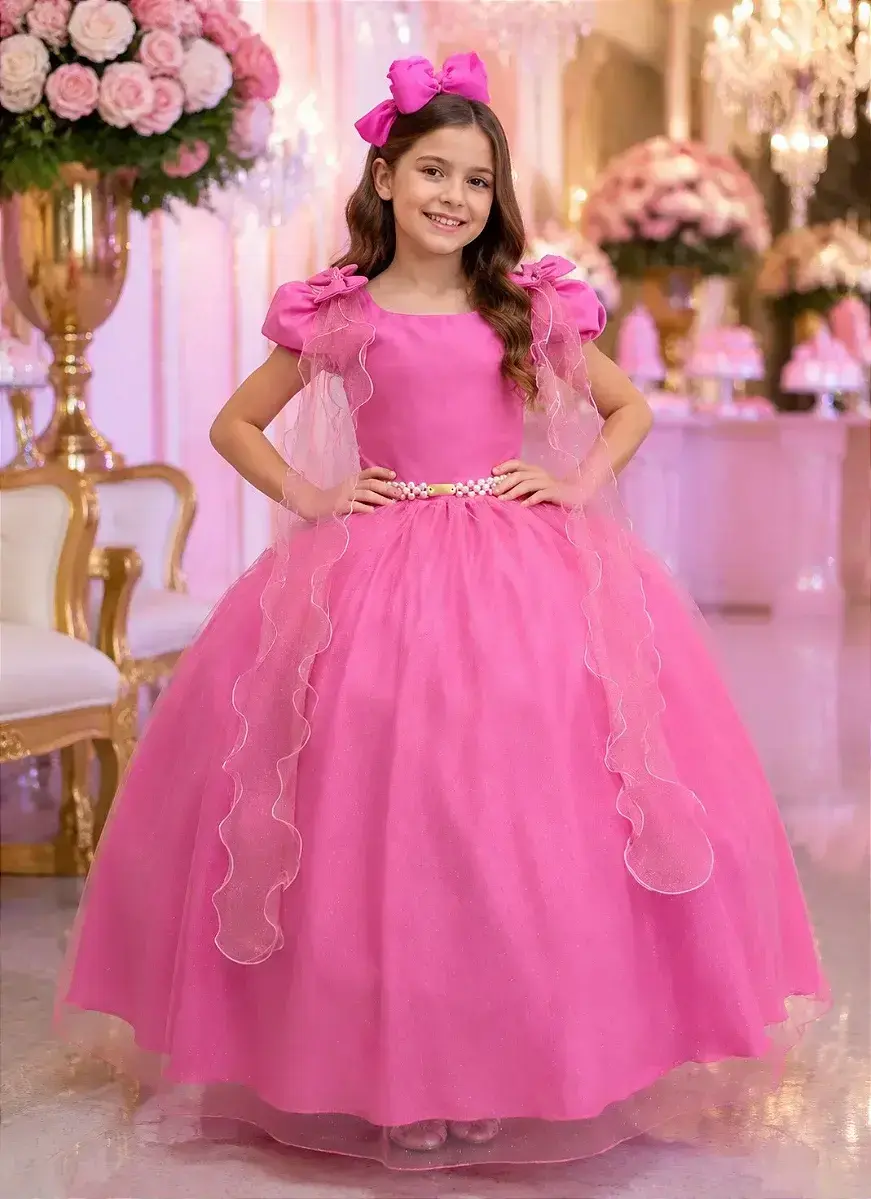 Vestido longo diamante rosa chiclete