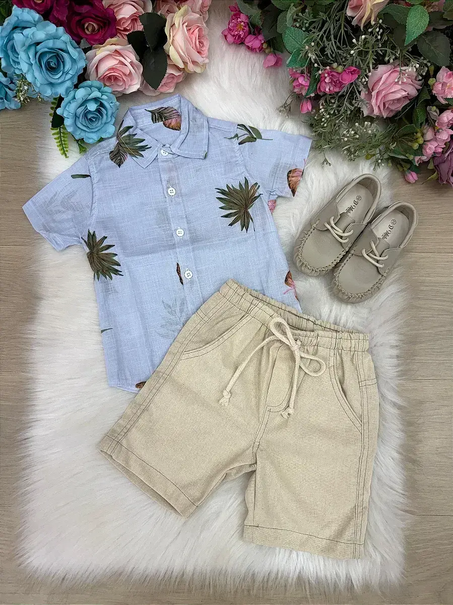 Conjunto lucas shorts camisa azul florida