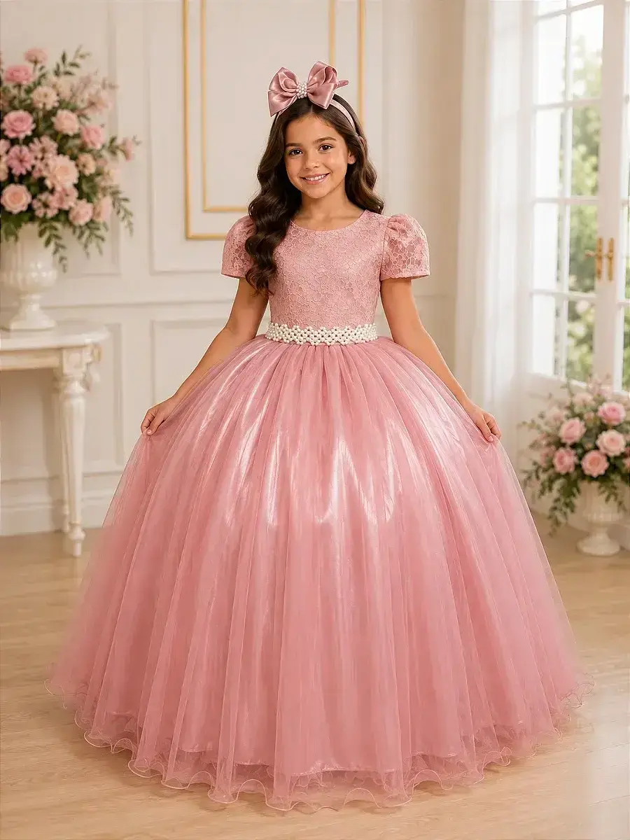 Vestido longo laura rose rendado