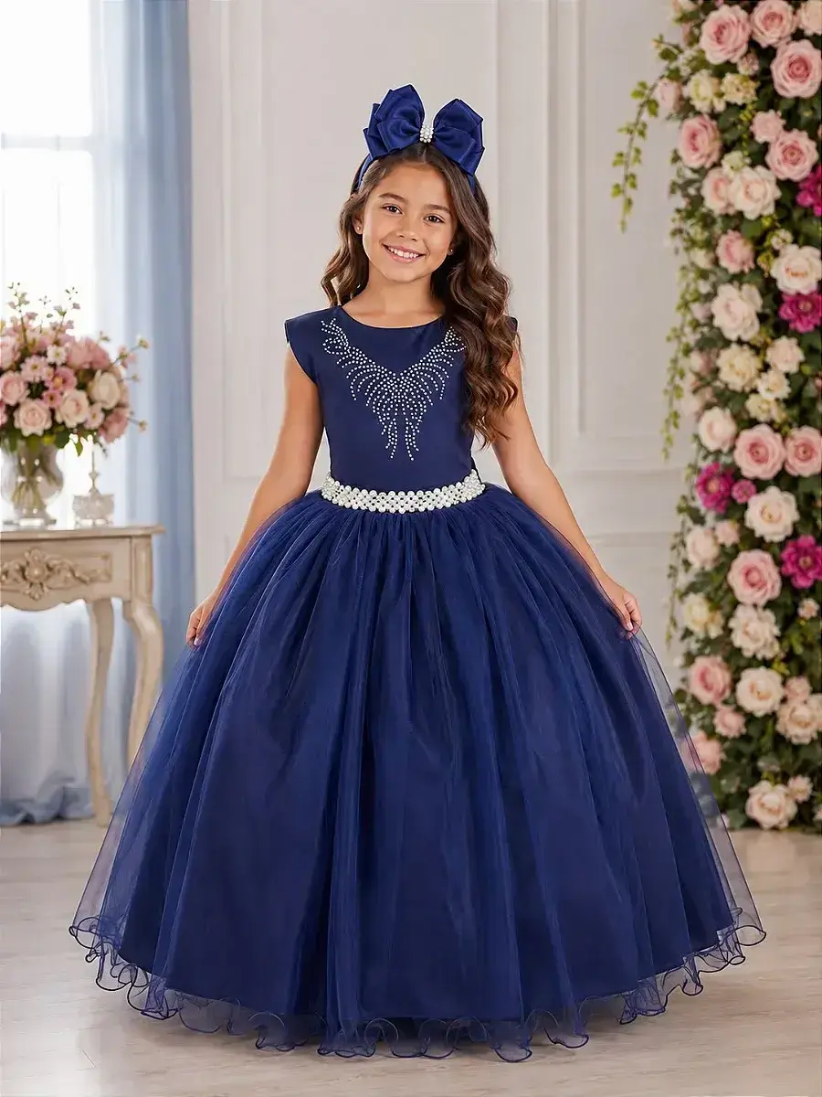 Vestido longo larissa azul petroleo