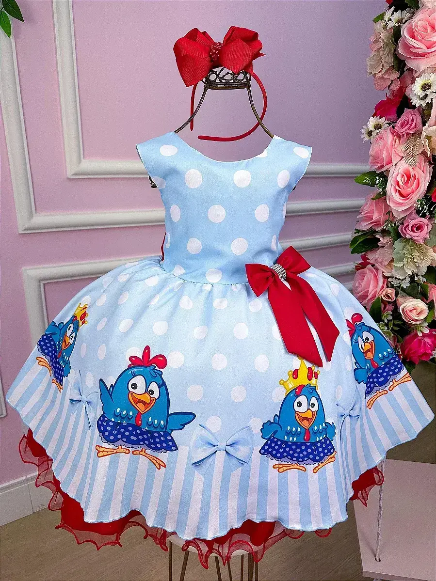 Vestido festa galinha pintadinha azul vermelho, foto 2