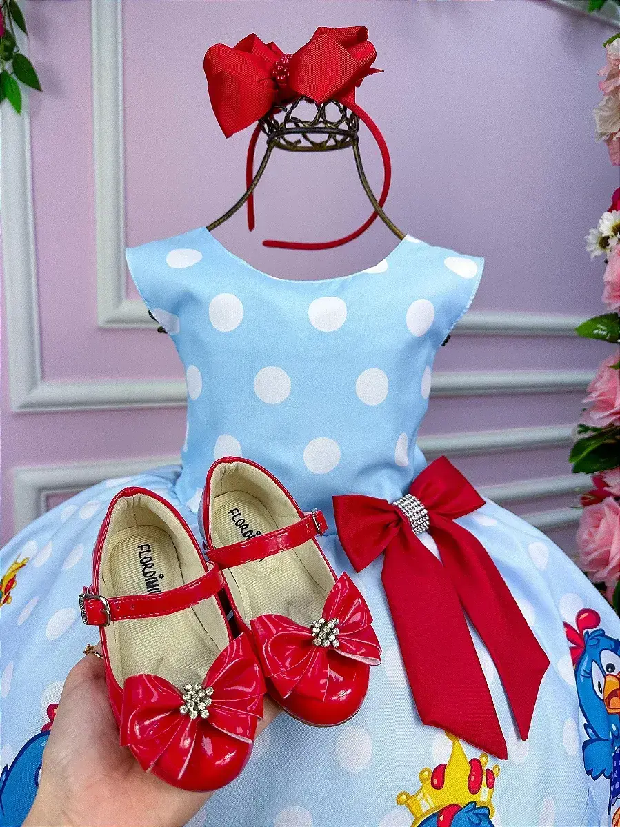 Vestido festa galinha pintadinha azul vermelho, foto 3