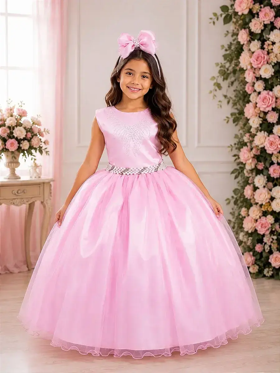Vestido longo larissa rosa