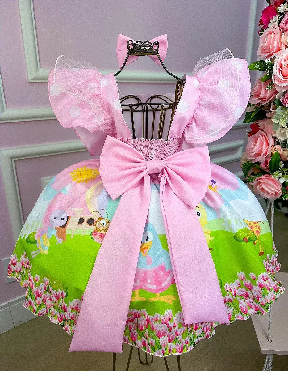 Vestido festa galinha pintadinha rosa, foto 5