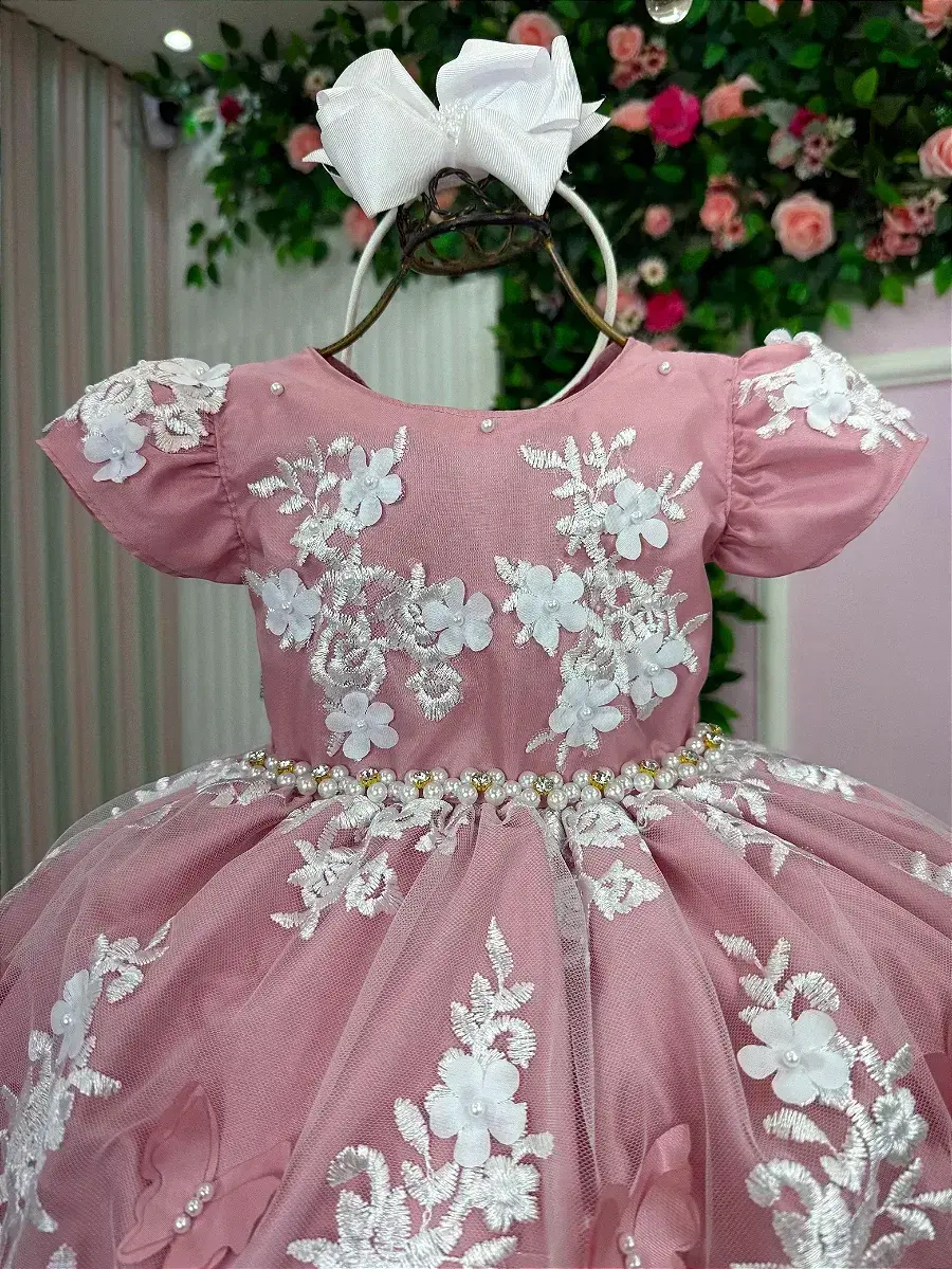 Vestido jardim encantado realeza rose renda branca, foto 3
