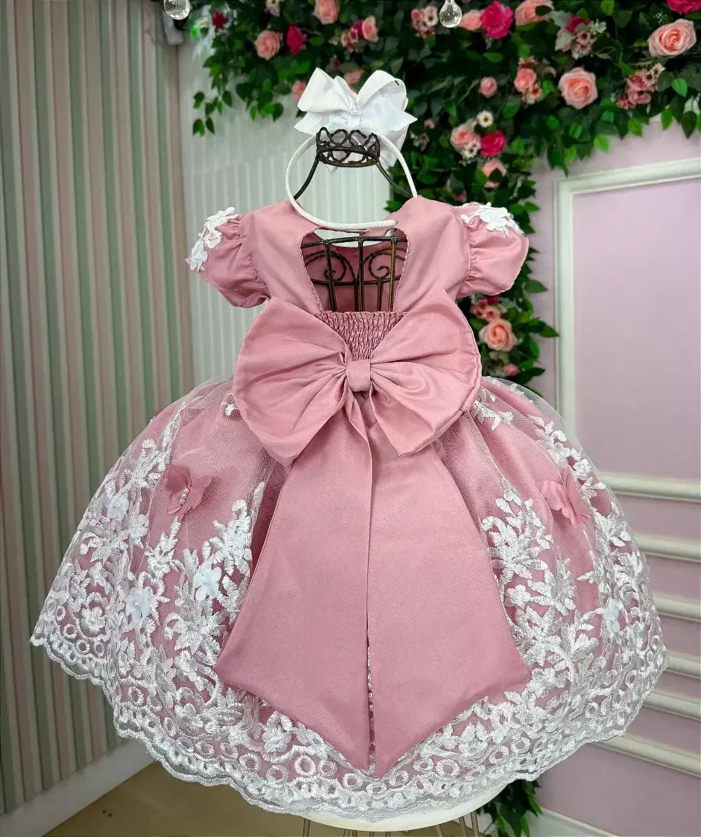 Vestido jardim encantado realeza rose renda branca, foto 4