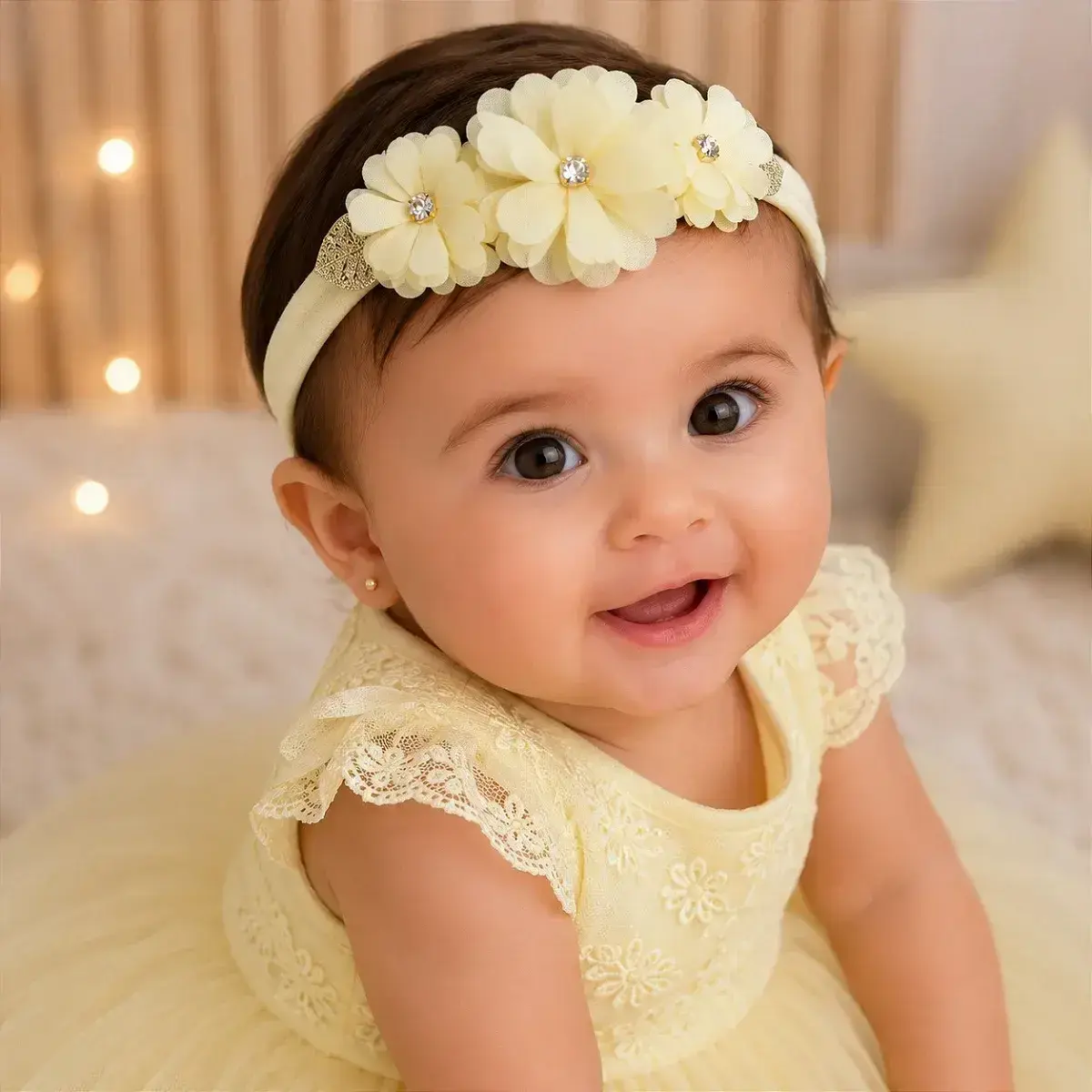 Faixa flor e strass amarelo claro