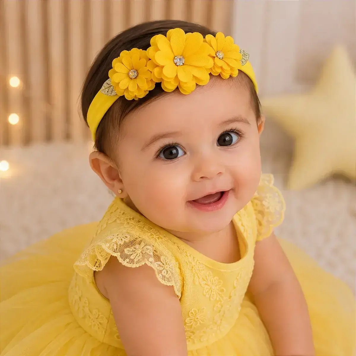 Faixa flor e strass amarelo