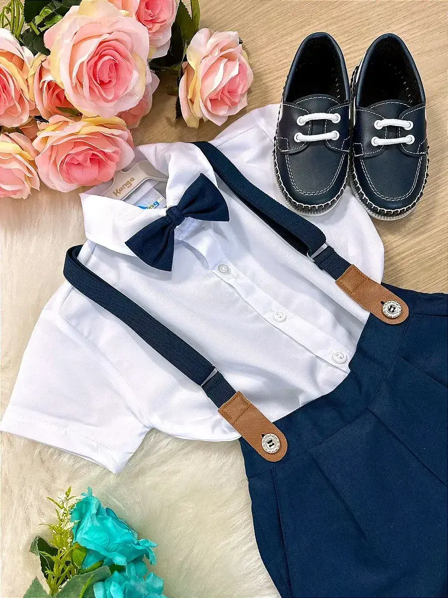 Conjunto social azul marinho suspensorio shorts, foto 2