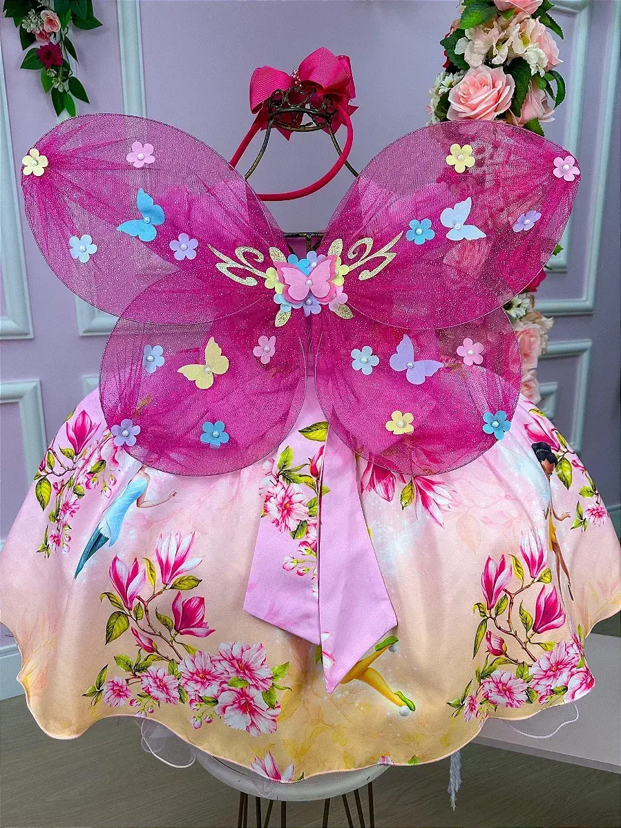 Vestido festa fadas tinker bell rosa, foto 4