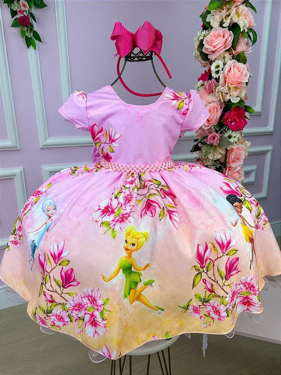Vestido festa fadas tinker bell rosa, foto 5