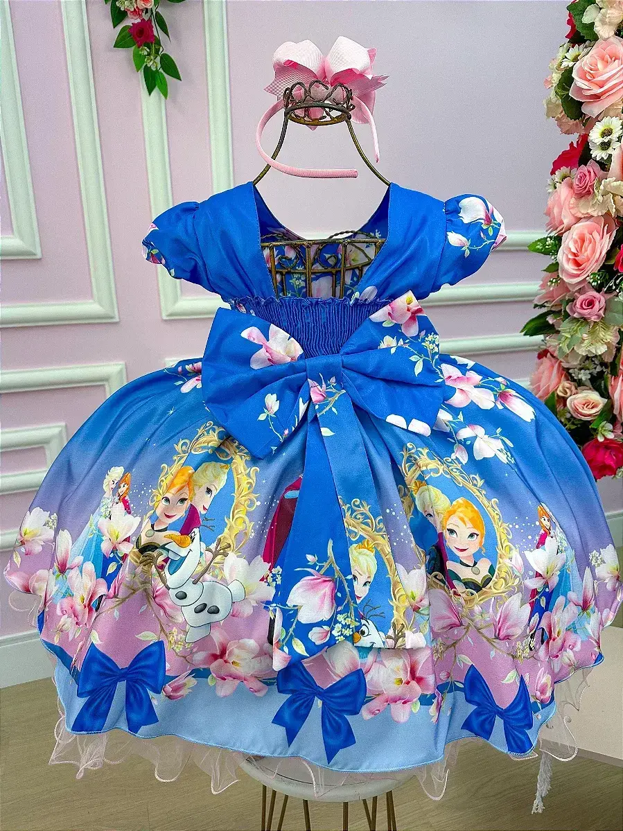 Vestido festa princesa gelo florido, foto 3